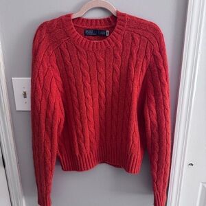 Polo Orange Wool Cable Knit Sweater